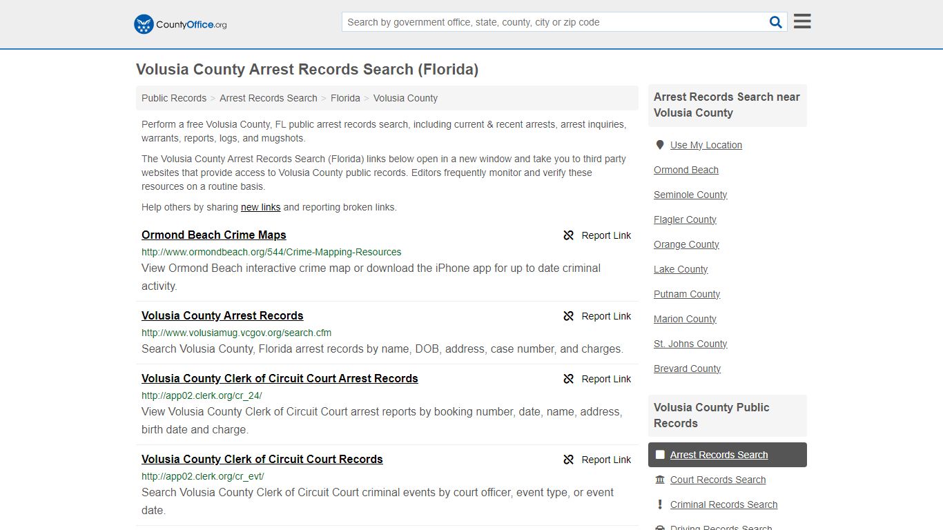 Volusia County Arrest Records Search (Florida) - County Office